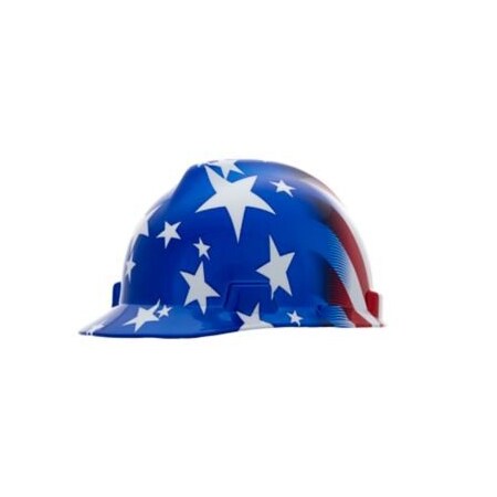 Msa Safety American Freedom Series V-Gard Slotted Protective Cap, American Stars And Stripes 10052945